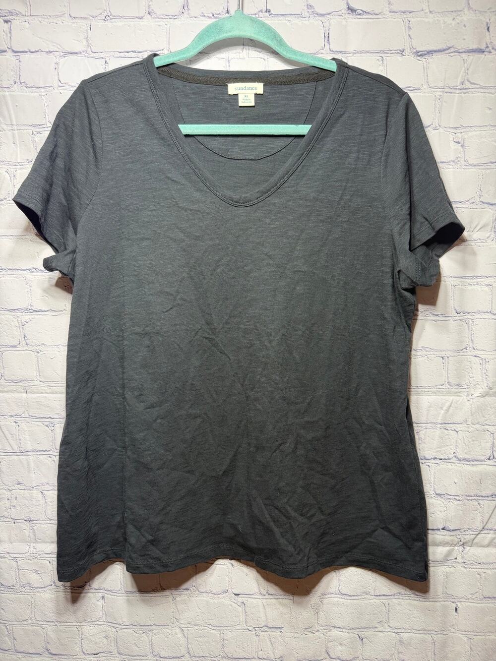 Sundance Womens Short Sleeve Scoop Neck Top Black Sz XL Casual